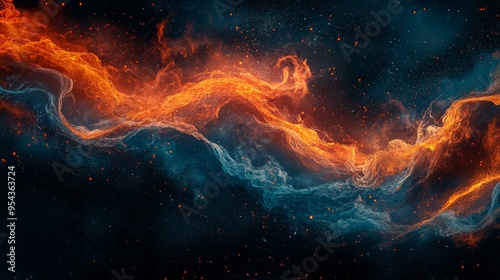 Abstract Cosmic Nebula with Fiery Swirls and Scattered Stars