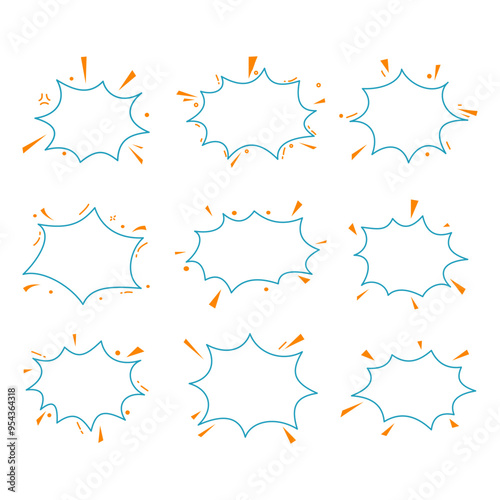 Line Burst Comic Bubble Collection. Design element for poster, emblem, sign, banner, flyer. Vector illustration