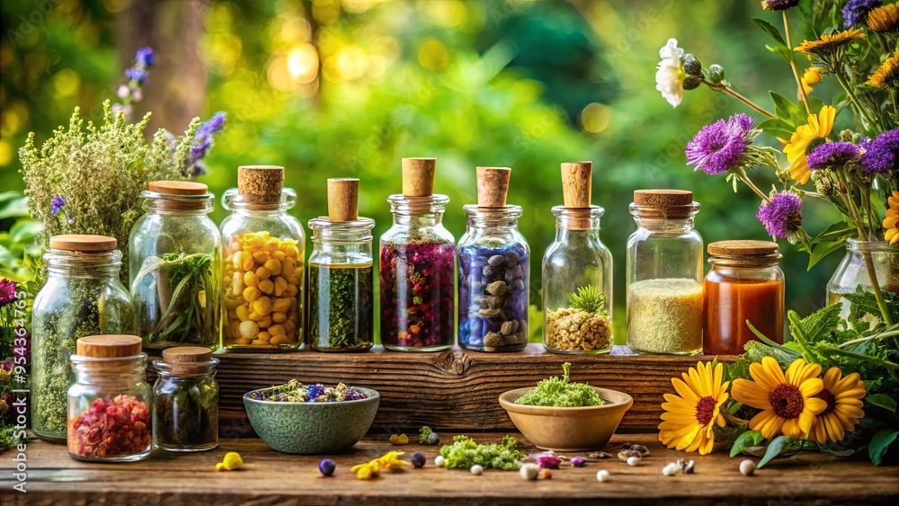 Whimsical apothecary with wildflower infusions and nature-inspired moodboards for custom herbal remedies Whimsical apothecary with wildflower infusions and nature-inspired moodboards for custom herbal remedies