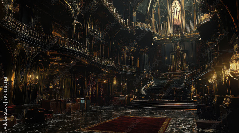 A photorealistic interior design of a luxurious Victorian Gothic mansion temple in a massive A photorealistic interior design of a luxurious Victorian Gothic mansion temple in a massive