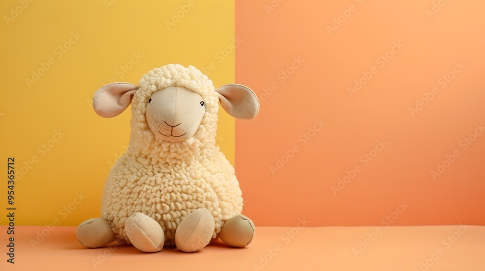 Stuffed sheep isolated on amber and peach background Stuffed sheep isolated on amber and peach background