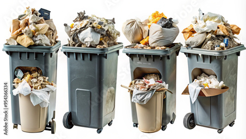 Overflowing Garbage Bins with Various Types of Waste for Environmental or Waste Management Designs