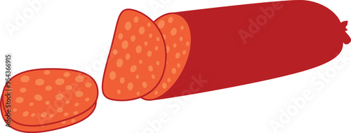 Slices of salami sausage isolated on white. Meat delicatessen gastronomic product. Vector illustration in flat style