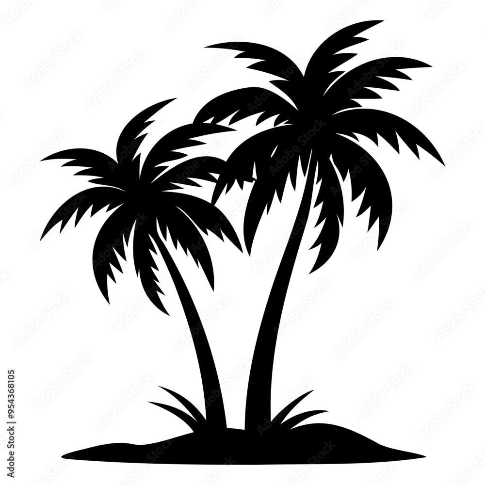 Two palm tree black silhouette Vector illustration on a white background Two palm tree black silhouette Vector illustration on a white background