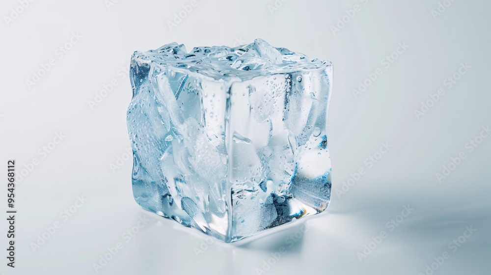 Obraz premium Frozen water cube on blank surface.