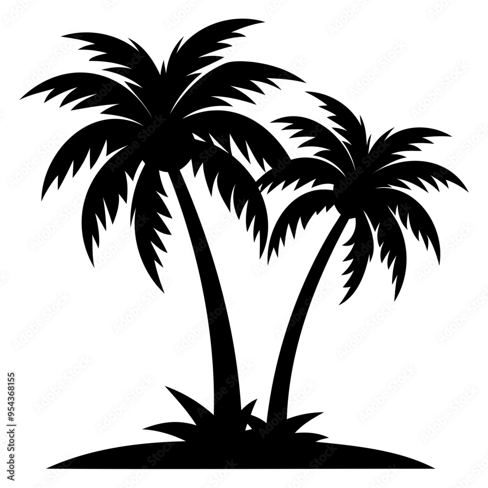 Fototapeta premium Two palm tree black silhouette Vector illustration on a white background