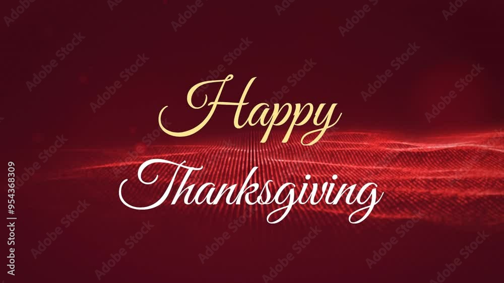Happy Thanksgiving text animation over red digital wave background in festive style Happy Thanksgiving text animation over red digital wave background in festive style