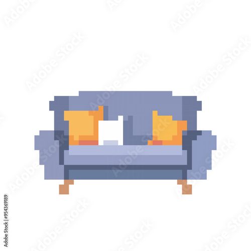 sofa pixel art, vector illustration on isolated background.