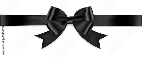 Black Bow and Ribbon Realistic shiny satin with shadow horizontal ribbon for decorate your funeral card ,invitation card , gift voucher or gift boxes vector EPS10