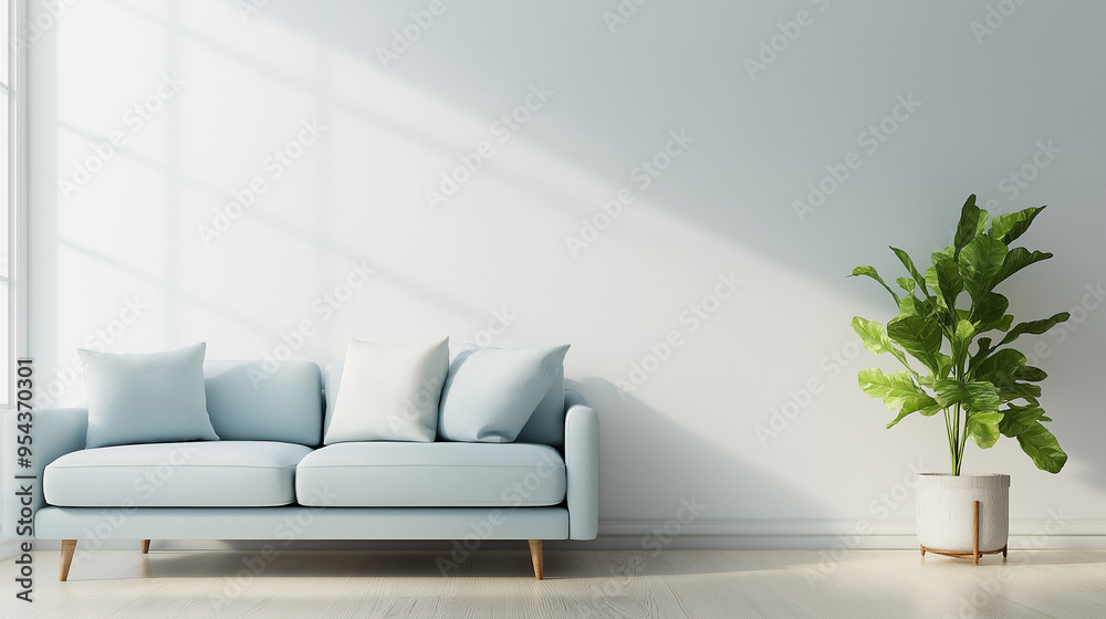 Modern living room interior with sofa and green plants Modern living room interior with sofa and green plants