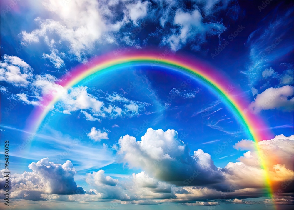 Vibrant rainbow stretches across a serene blue sky, its brilliant colors arcing from soft pastel hues to bold and bright, evoking a sense of wonder. Vibrant rainbow stretches across a serene blue sky, its brilliant colors arcing from soft pastel hues to bold and bright, evoking a sense of wonder.