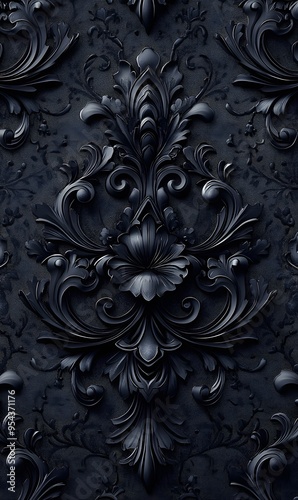 Intricate Black Floral Design with 3D Embossed Detail