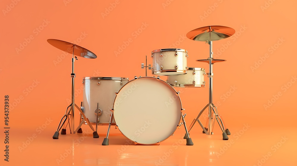 Toy drum set isolated on amber and peach background Toy drum set isolated on amber and peach background