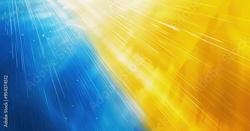 A vibrant abstract design featuring blue and yellow rays of light.