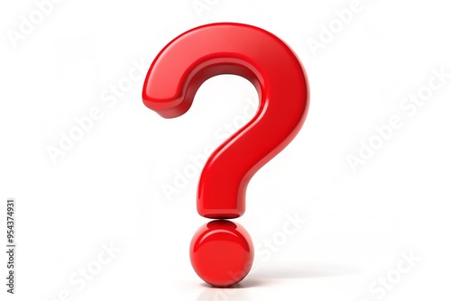 Vibrant red question mark symbol isolated on a white background, conveying curiosity, uncertainty, and inquiry, adding photo