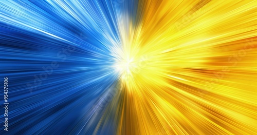 A vibrant abstract design featuring blue and yellow rays radiating from a central point. photo