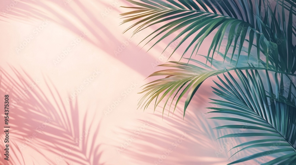 Obraz premium Palm Leaf Casts Shadow On Pink Wall
