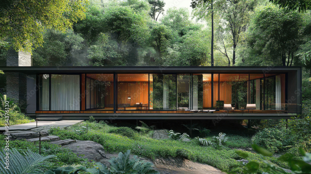 A stunningly realistic forest home with large glass windows, offering a panoramic view of the surrounding wilderness --ar 16:9 --v 6.1 Job ID: 878089bf-dead-43fd-beba-f70ee0b8e75a A stunningly realistic forest home with large glass windows, offering a panoramic view of the surrounding wilderness --ar 16:9 --v 6.1 Job ID: 878089bf-dead-43fd-beba-f70ee0b8e75a