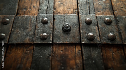 Antique Wooden Chest with Metal Straps and Rivets, Rustic, Weathered, and Timeworn, Solid Wood Construction, Vintage Treasure Chest, Grunge Texture, Old Wood Background, Antique Decor, Rustic Home