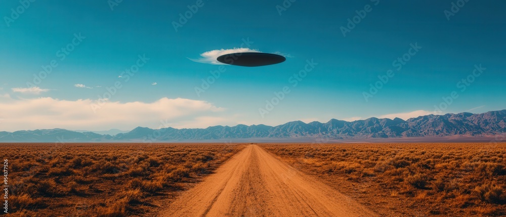 A captivating desert landscape with a mysterious UFO hovering in the sky, inviting thoughts of extraterrestrial life. A captivating desert landscape with a mysterious UFO hovering in the sky, inviting thoughts of extraterrestrial life.