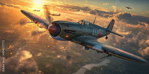 aircraft combat missions in the second world war.AI generative. photo