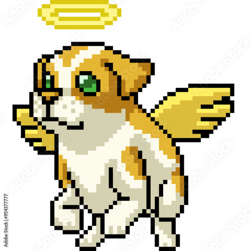 pixel art of dog angle fly