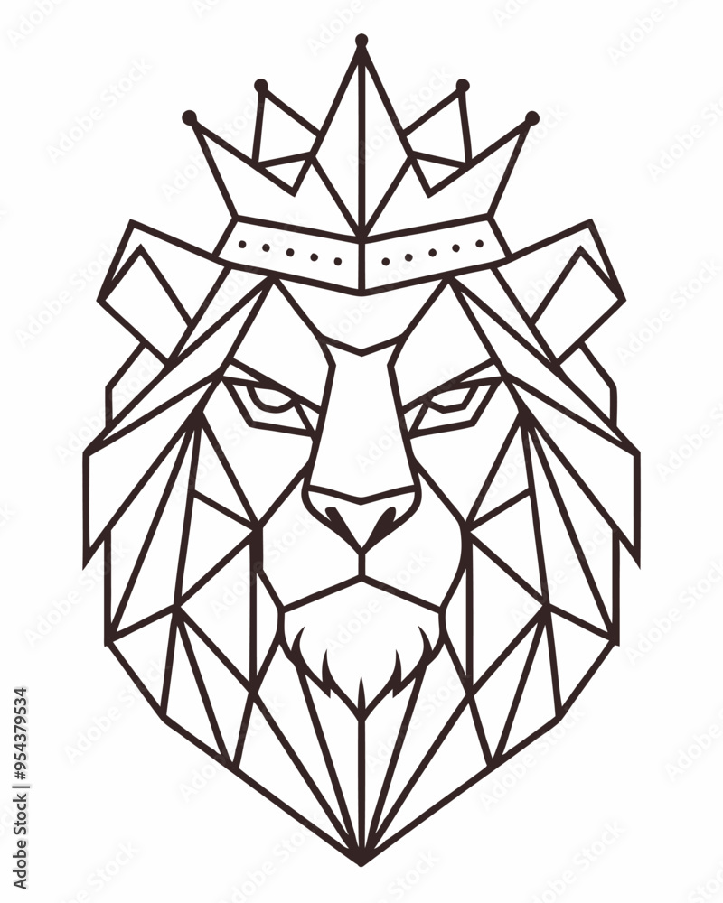 Monoline lion head geometric with crown outline for your esport, business, or design Monoline lion head geometric with crown outline for your esport, business, or design