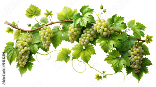 Realistic grape branch with bunches of grapes, for packaging, wine labels, gastro design, advertising and decoration PNG photo