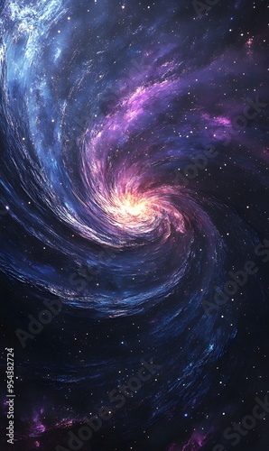 A Spiral Galaxy with Blue, Pink, and White Nebulae