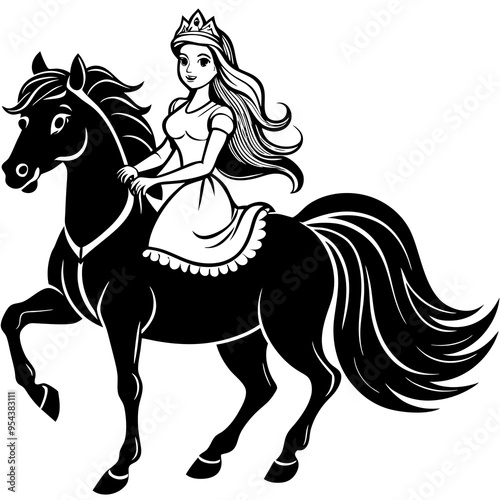 Elegant Princess Riding a Galloping Horse Vector Art