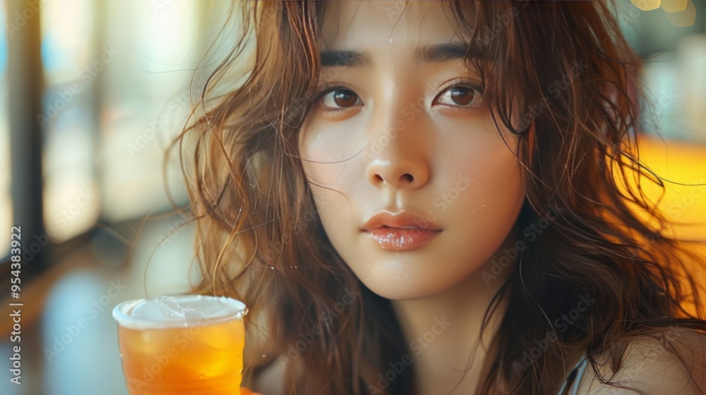 woman drinking juice woman drinking juice