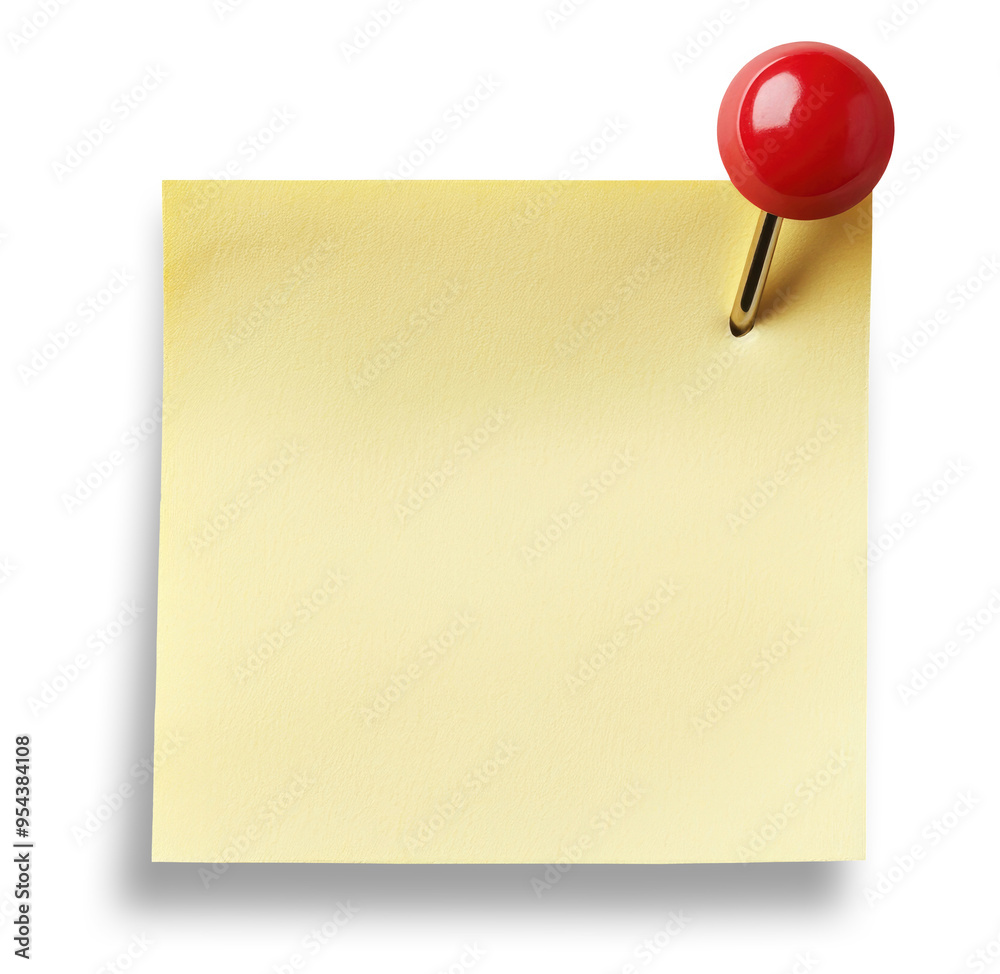Blank yellow sticky paper note with push pin isolated on transparent background Blank yellow sticky paper note with push pin isolated on transparent background