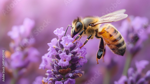 Honeybee on Lavender Flower - Close Up Photo