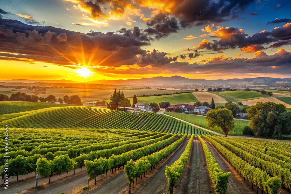 custom made wallpaper toronto digitalVibrant sunset casts a warm glow over the rolling hills and lush vineyards of Turlock, California, a charming