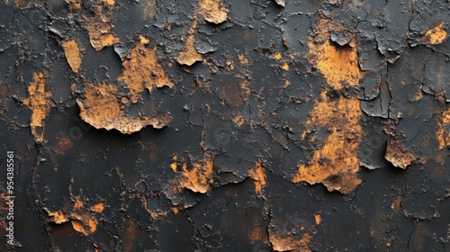 Close-up of Weathered Black and Orange Surface