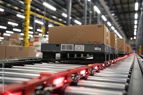 A conveyor belt with boxes on it photo