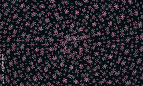 Pink snowflakes scattered on a black background.