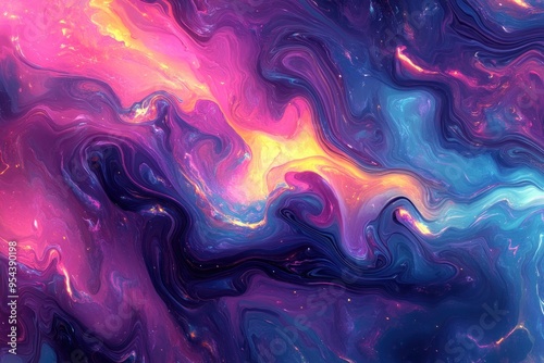 Abstract Cosmic Swirls of Vibrant Colors and Shimmering Lights