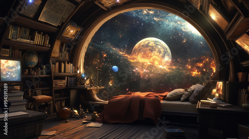 Fototapeta Naklejka Na Ścianę i Meble -  spaceship with view on earth. astrology and astronomy