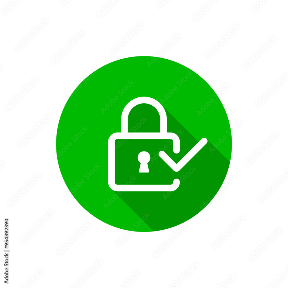 Padlock with tick icon with long shadow Padlock with tick icon with long shadow
