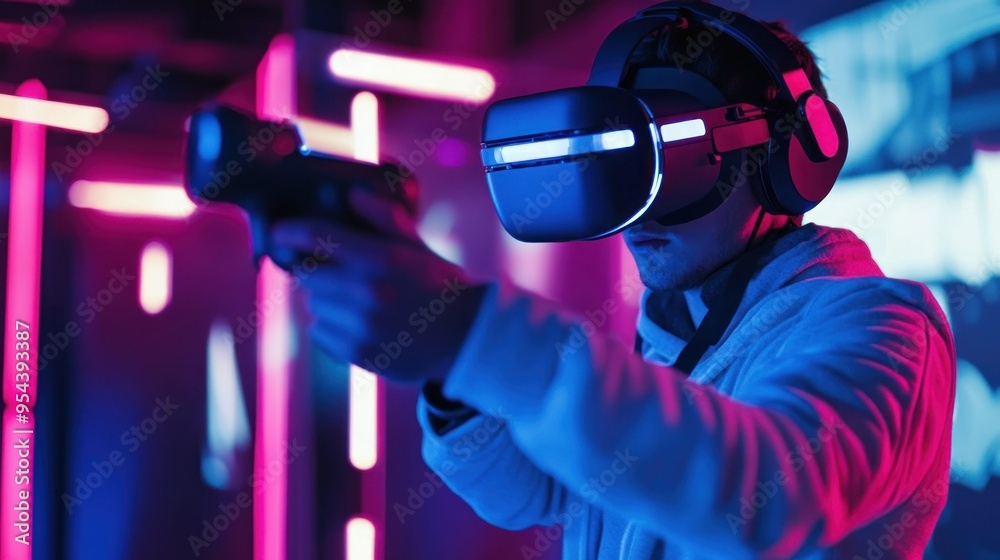 VR Gamer in Neon Lights