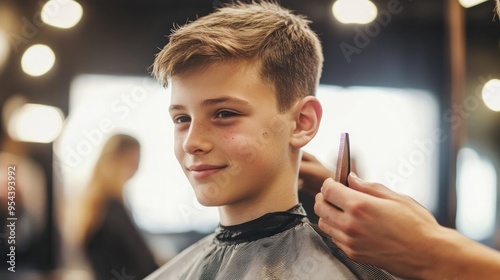 Young Boy Getting a Haircut at the Barber Shop