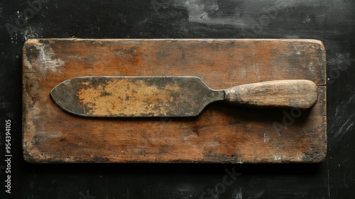 Vintage putty knife on wood photo