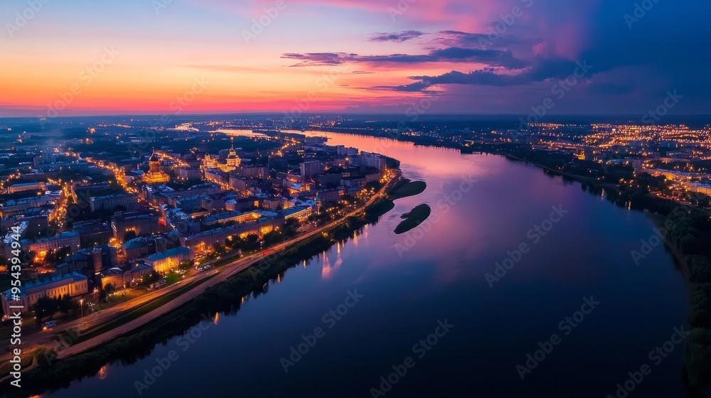 Yaroslavl, Russia. Sunset over Strelka. Yaroslavl, Russia. Sunset over Strelka.