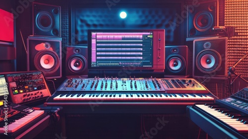 State-of-the-Art Music Studio with Professional Sound Equipment and Instruments