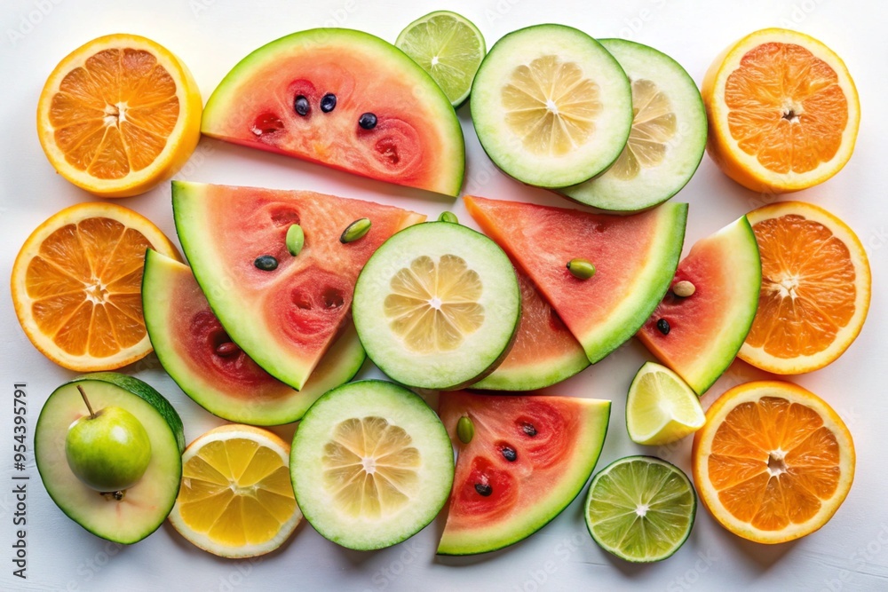 slices of some fresh and delicious flying oranges on a tropical background slices of some fresh and delicious flying oranges on a tropical background
