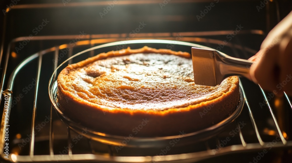 Baked Cake in Oven with Golden Crust Baked Cake in Oven with Golden Crust