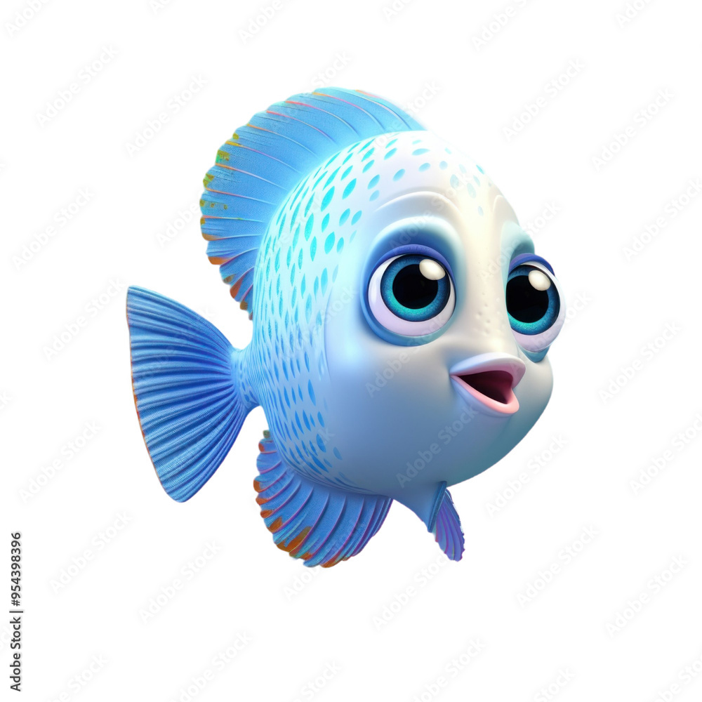 A cartoon blue and white fish with big eyes and a happy expression. A cartoon blue and white fish with big eyes and a happy expression.