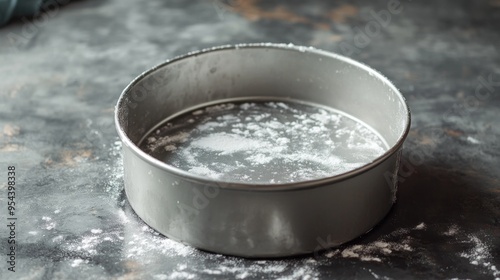 Round Metal Baking Pan Covered in Flour