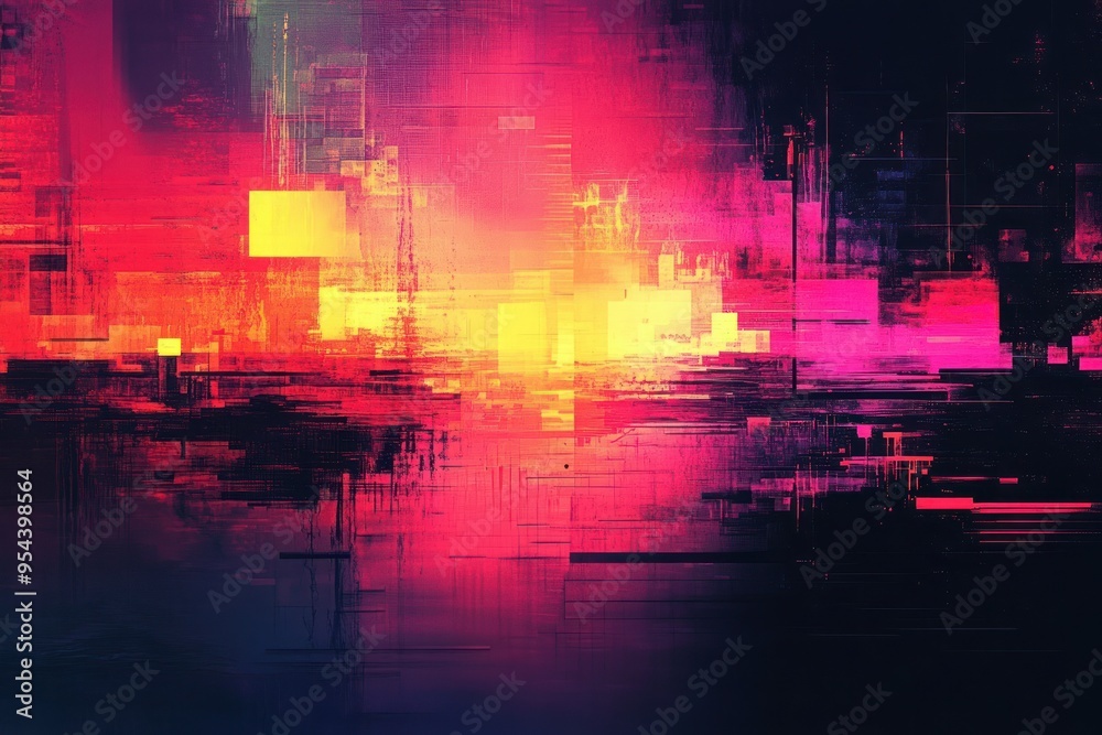 Obraz premium Abstract digital art with pink, yellow, and black color scheme